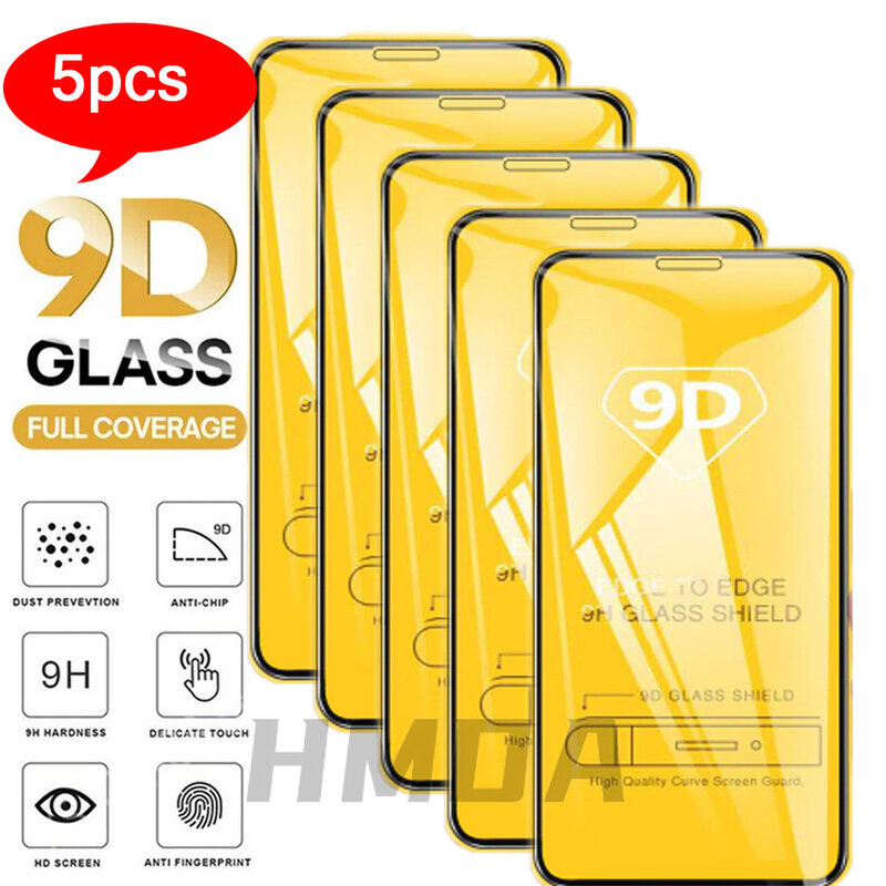 5PCS 9D Screen Protector Full Cover Tempered Glass for IPhone 13 12 11 Pro Max Mini X XR XS Max 78 plus Multi-layer Reinforced