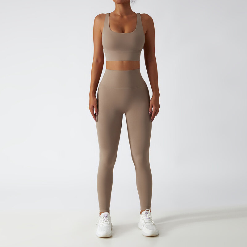 Set Yoga Mulus 2 Potong Pakaian Olahraga untuk Wanita Bra Olahraga Set Legging Pinggang Tinggi Pakaian Olahraga Push Up Kebugaran
