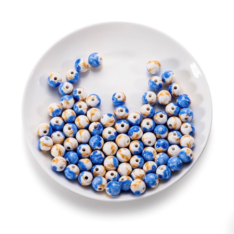 10 Teile/los 11mm Blume Muster Runde Keramik Porzellan Spacer Lose Perlen für DIY Armband Ohrringe Schmuck Machen Zubehör