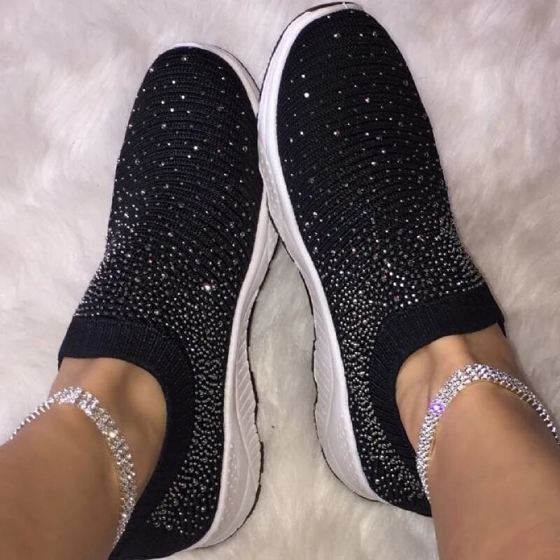 Sneakers Kristal Wanita Baru 2020 Sepatu Datar Ritsleting Kasual Musim Semi Musim Gugur Sepatu Wanita Antiselip Antilembap Luar Ruangan Sepatu Wanita