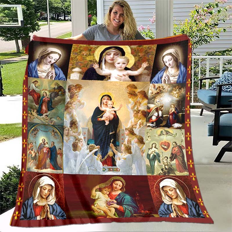 Jesus virgem maria lance macio cobertor de flanela cama sala estar/quarto cobertor quente