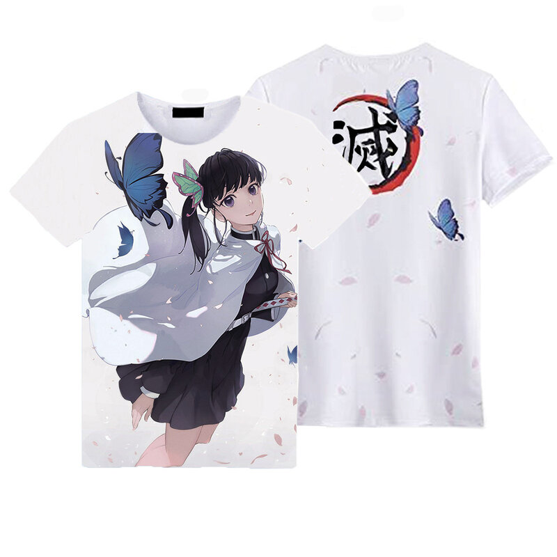 Летняя модная 3D футболка с аниме рассекающим демонов Kochou Shinobu, детская повседневная футболка для мальчиков и девочек, одежда унисекс, футбол...