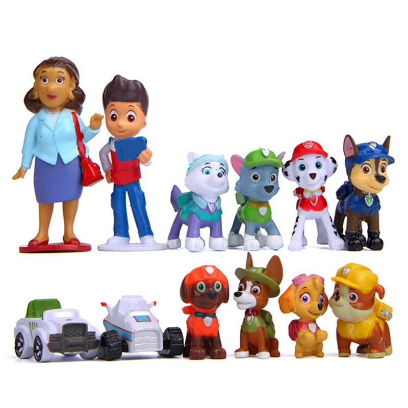 2022 pata patrulha canina 4-10cm anime figura figuras de ação filhote de cachorro pat patrouille carro brinquedo patrulhando brinquedos caninos para crianças brinquedo