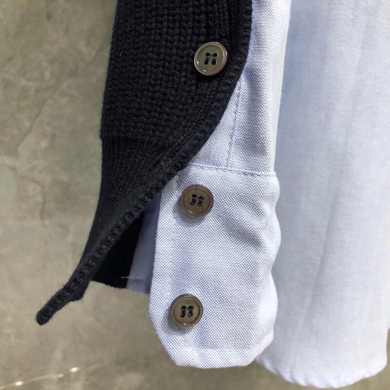 TB THOM-cárdigan con cuello en V para hombre, suéter de lana de 4 barras blanco con Diseño a rayas, chaqueta holgada, prendas de vestir exteriores coreanas de alta calidad