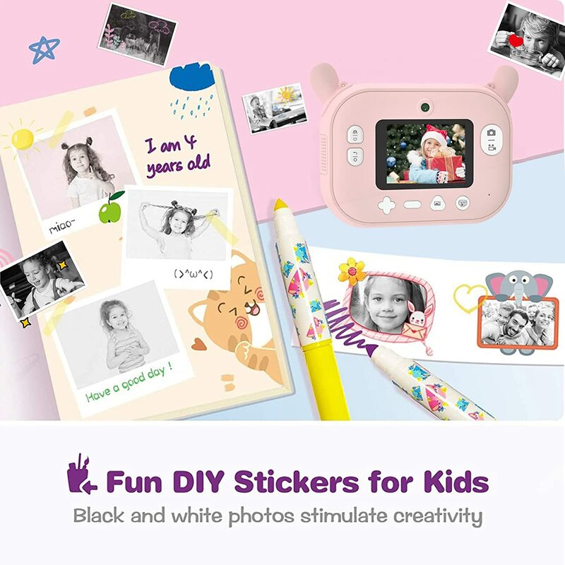 Crianças Wi-fi Câmera Cópia Instantâneas 2.4 Polegada 1080P Câmera de Vídeo Digital de Impressão Térmica Criança Para Meninas Brithday Presente Polaroid