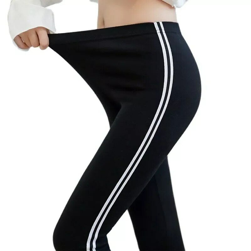 Lady mieszane bawełniane paski legginsy casual street zewnętrzna odzież sportowa jednolite spodnie damskie stretch dopasowane obcisłe legginsy spodnie
