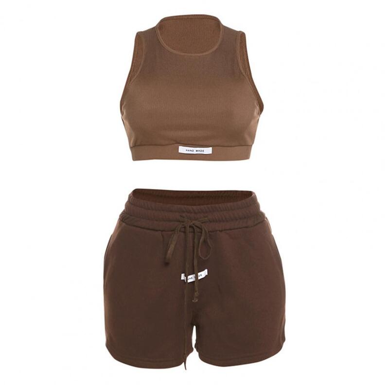 2022 feminino tank top shorts de duas peças conjunto o pescoço cintura exposta elástico cintura sem mangas verão colete calças terno das mulheres outfits