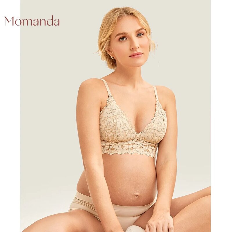 Momanda-授乳用レースブラ,ワイヤーなし,マタニティ,わずかに装着可能
