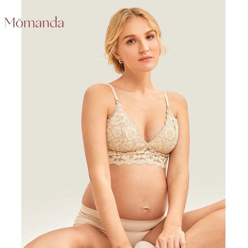 MOMANDA ลูกไม้พยาบาล Bra สำหรับให้นมบุตรสายสนับสนุนฟรีคลอดบุตร Bralette เบาๆชุดชั้นในชุดชั้นในสำหรับส...