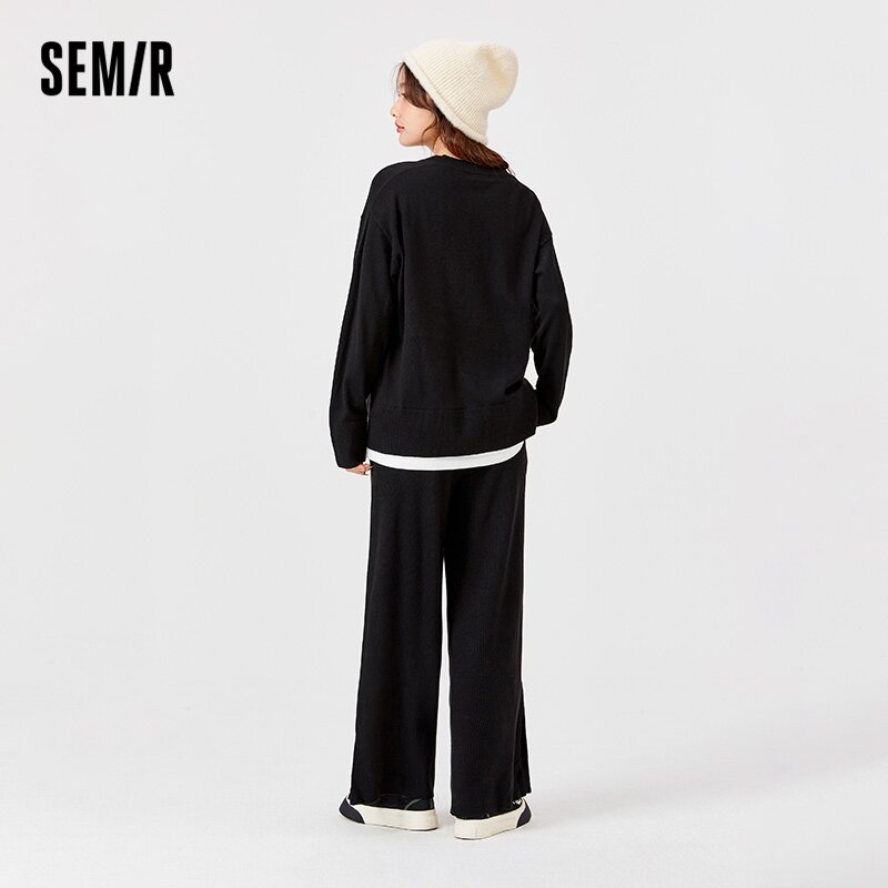 Semir-Conjunto de dos piezas para mujer, traje de punto con cuello redondo falso, pantalones de chándal holgados y perezosos, novedad de invierno, 2022