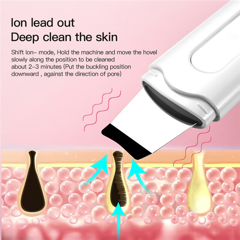 Ultrasonic Skin Scrubber Remov, Espátula facial, Poro elétrico, Limpeza profunda, Removedor de cravo acne, Dispositivo de descamação da pá