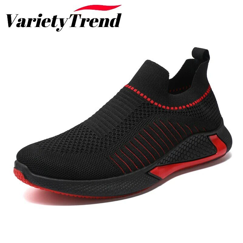 Sapatos masculinos de tamanho grande 2022 nova malha respirável tênis para homens meias casuais mocassins sapato moda desodorante esportes sapatilha