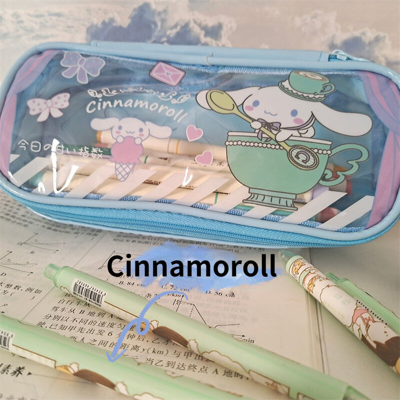 Kawaii Melody Cinnamoroll Kuromi Grote Oor Hond Potlood Tas Doorschijnend Frosted Cartoon Opslag Briefpapier Tas Kinderen Meisje Gift