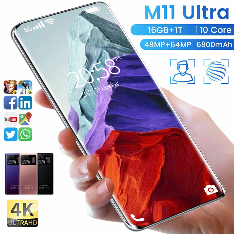 Smartphone M11 Ultra débloqué, téléphone portable, 16 go, 1 to, écran de 7.3 pouces, 4G, 5G, Android