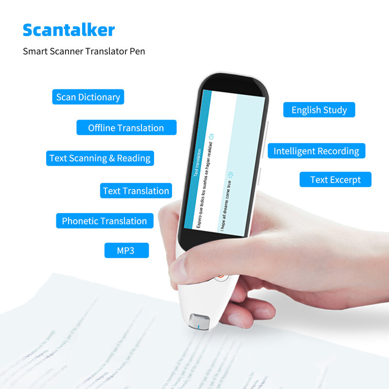Portable Scan Translation Pen Exam Reader Voice Language Translator Device Touchscreen WiFi/Hotspot Connection/Offline Function