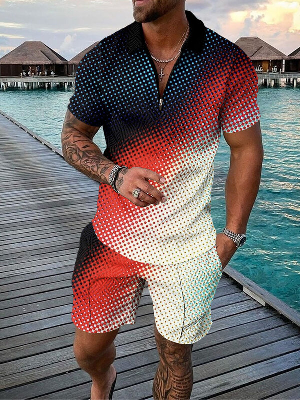 Dres mężczyźni lato koszulka Polo z krótkim rękawem koszula plaża spodenki 2 sztuka zestawy ponadgabarytowych Streetwear 3D drukowane na co dzień strój sportowy 2022