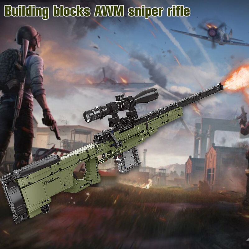 Cidade awm pubg sniper rifle, armas, versão competitiva compatível com cosplies militares, blocos de construção, brinquedos infantis
