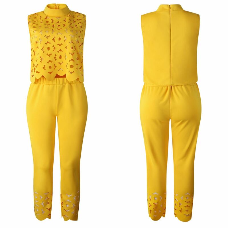 Conjunto de dos piezas de pantalones calados sin mangas, abrigo calado de Color sólido, opciones de tres colores, nuevo estilo