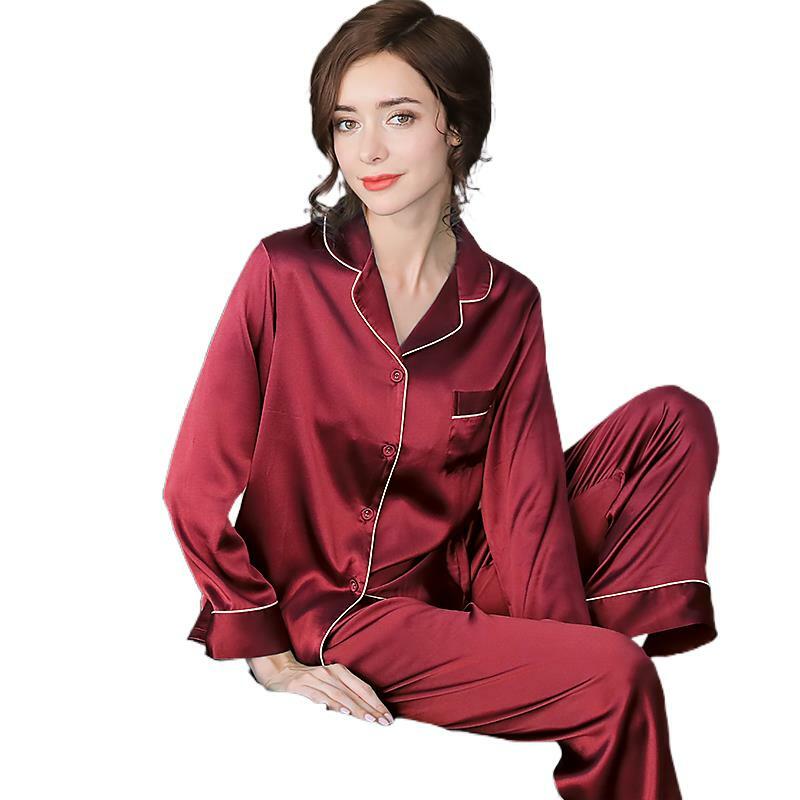 100% Silk Pajamas For Women Natural Real Silk Pajamas  Set  Female Summer Pijamas  long-sleeved Home Suit  Blue Luruxy  19MM