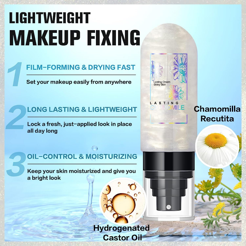 Makeup Setting Spray Shimmer Glow Hydrating Illuminating Finishing face Lightweight Long Lasting Make Up Fixing Hydrate Skin