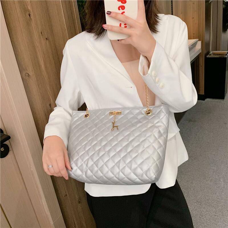 PU Leather Fashion Women Shoulder Bags Casual Large Capacity Chain Top-handle Bags Female Solid Color Crossbody Bags Handbags