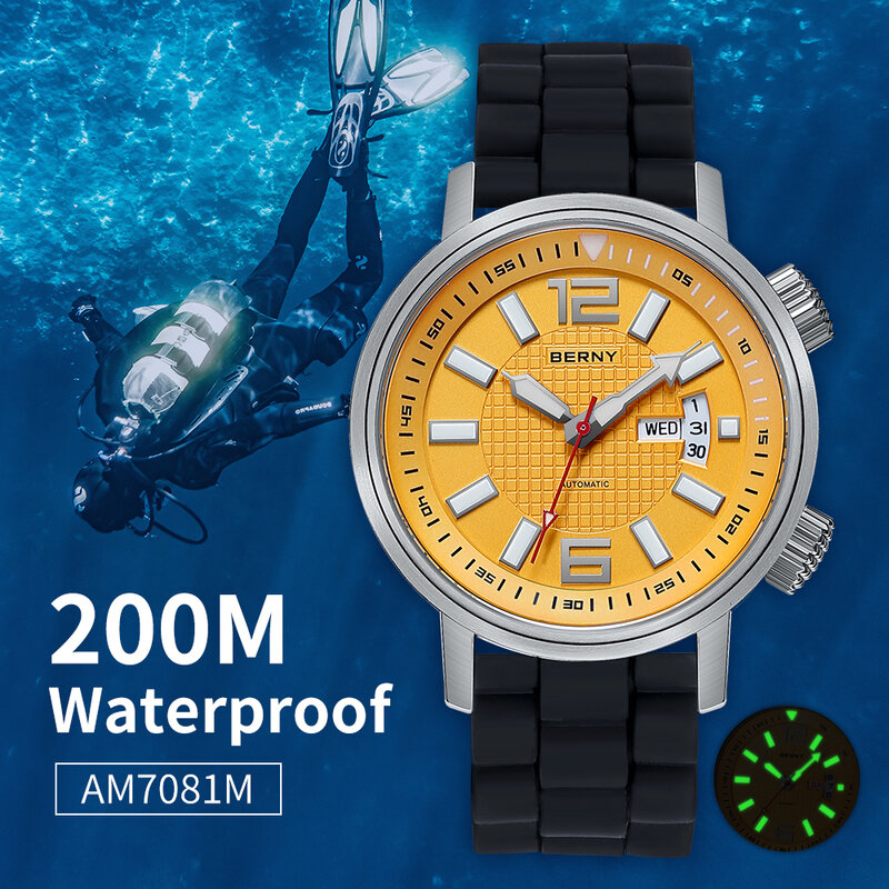 20atm diver relógio automático para homem nadar relógio de pulso mecânico calendário super luminoso safira lente esporte masculino à prova dwaterproof água