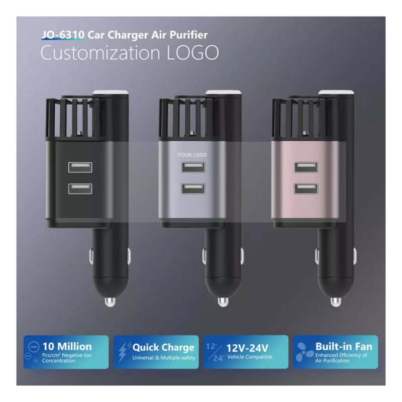 Unique Dual USB Fast Car Charger Negative Ion Generator Mini Air Purifier Air Filter Remove Formaldehyde Fog and Odor