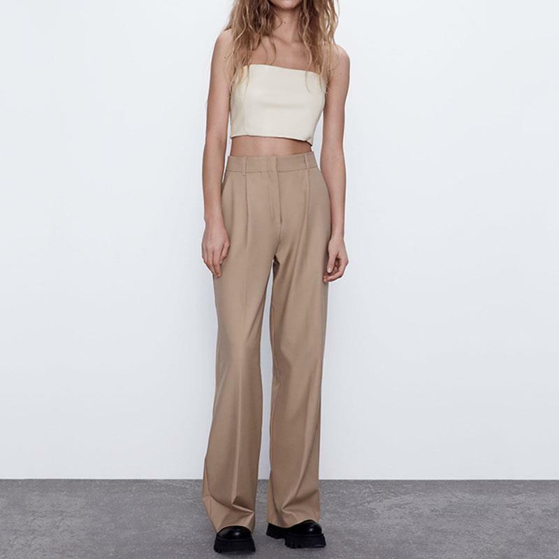 PB & ZA – pantalon Vintage à taille haute pour femme, vêtement décontracté, ample et droit, avec poches et fermeture éclair, mode printemps-automne