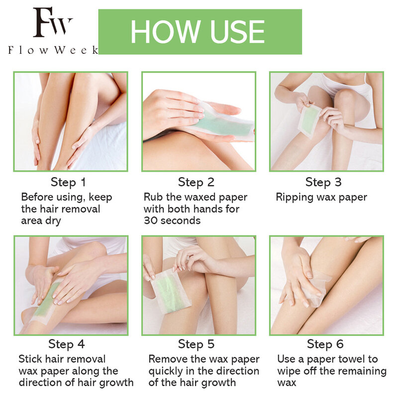 Flow Week Waxing strip 32 buah kain tubuh penghilang rambut lilin kertas strip lilin untuk menghilangkan rambut wajah/lengan/kaki/bawah