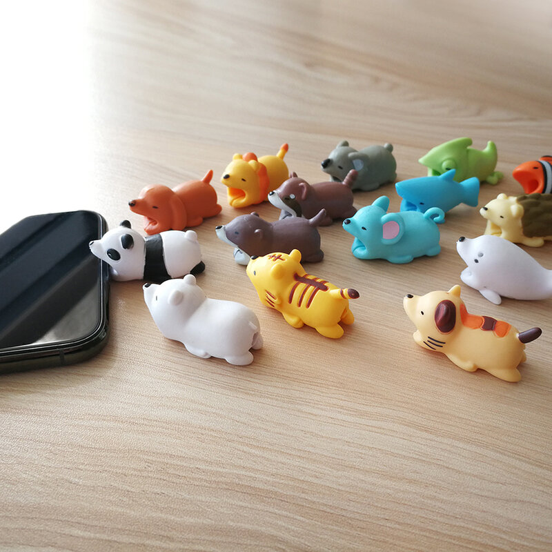 واقي لكابل USB غطاء حماية على شكل رسوم كرتونية لطيفة على شكل حيوان مناسب لكابل Iphone وسماعات أذن وسلك ديكور للهاتف المحمول