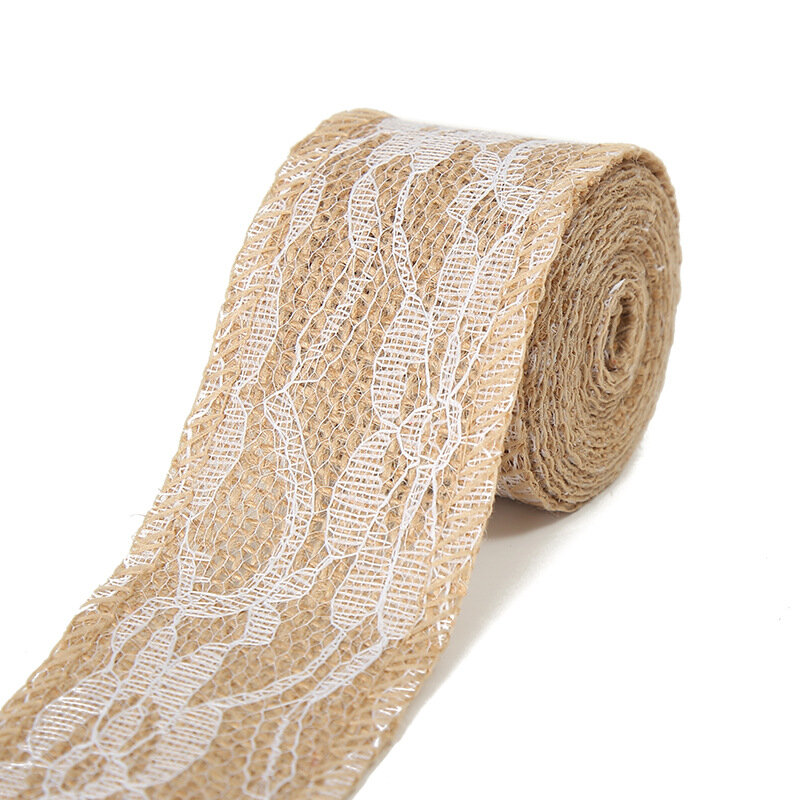 Rollos de cinta de arpillera con encaje, hilo de yute para manualidades de fiesta de boda hechas a mano, bricolaje