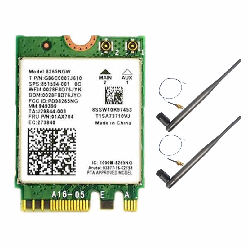 AC8265 Wifi Card+6DB Antenna Network Adapter For Jetson Nano 300Mbps+867Mbps 2.4Ghz 5Ghz Dual Band NGFF BT4.2 Module