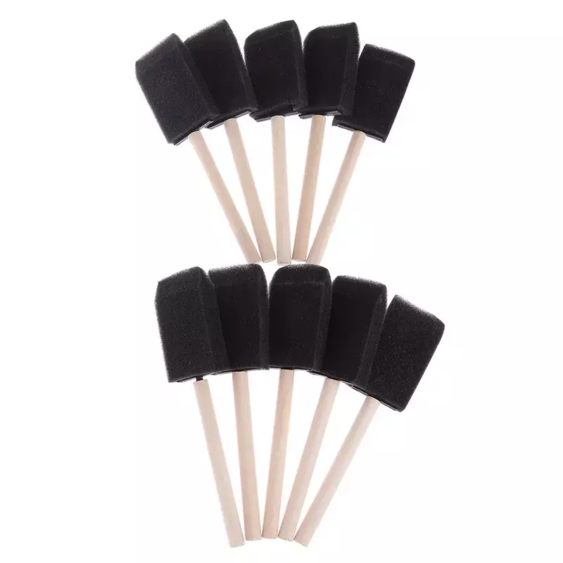 10Pcs 2/3Inch Sponge Brush Wooden Handle Watercolor Oil Stain Art Craft Painting Drawing for kids