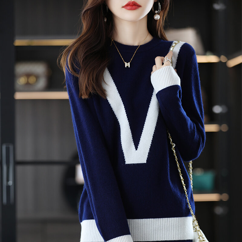 양모 니트 투피스 슈트 여성용, 새로운 양모 정장, 작은 향기 기질 컬러 매칭 스웨터 와이드 레그 팬츠