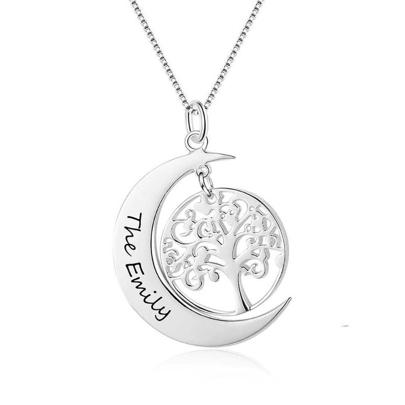 Collar personalizado de árbol de la vida para hombres, con nombre personalizado nuevo colgante de Luna, abalorio de acero inoxidable, joyería redonda, collar de plata, regalo