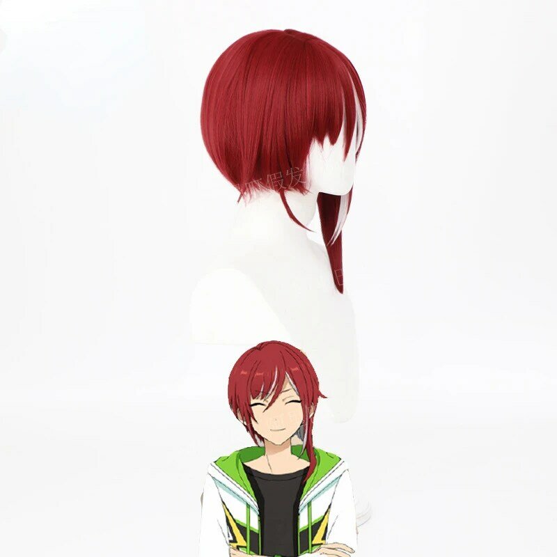Game ES Ensemble Stars Sakasaki Natsume-peluca corta de color rojo oscuro para Cosplay, pelo sintético resistente al calor, peluca de fiesta de Anime + gorro de peluca