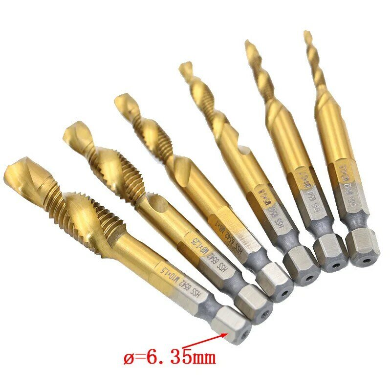 6pcs High Quality 6542 High Speed Steel Integrated Composite Tap Set Titanium Plated Screw Machine With Hole Tapping Drill Kit