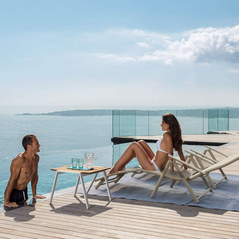 Sillas de salón para Patio, sillón reclinable plegable lateral, color Beige, ajustable, para playa y piscina al aire libre, 2 unidades