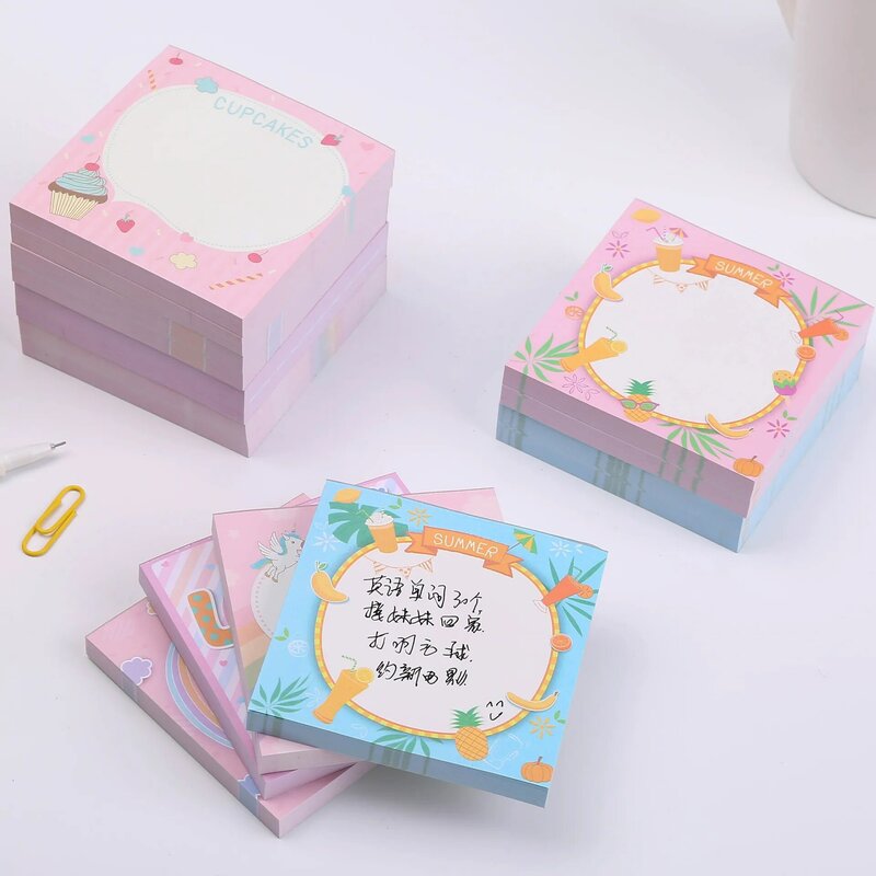 Korean Cartoon Sticky Notes Cute Tearable Creative Without Glue Memo Pad Kawaii Stationery Office School Supplies Girl Notebook