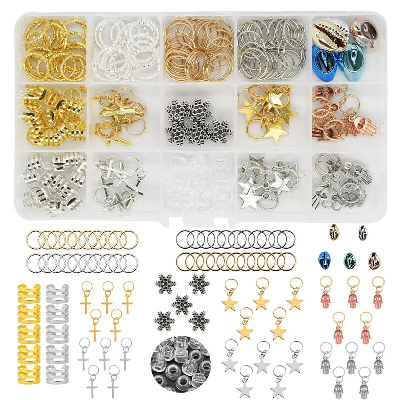 190Pcs/Set Dreadlocks Hair Beads for Women Girls Braids Rings Clips DIY Metal Cuffs Jewelry Pendants Hair Decoration Accessories