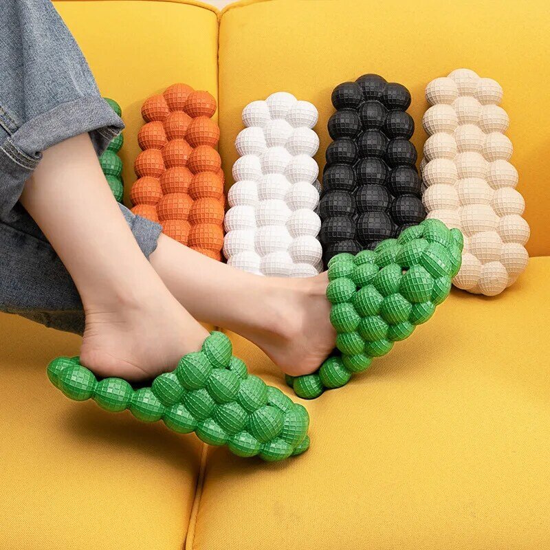 New lychee Baotou slippers female summer bubble stepping poop sense net celebrity home massage sole slippers men