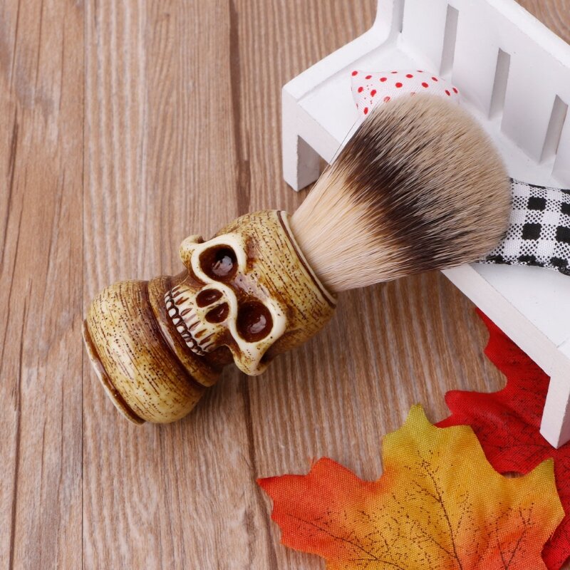 Nova escova de barbear texugo cerdas cabelo crânio feito à mão punho de madeira-presente masculino q0kd