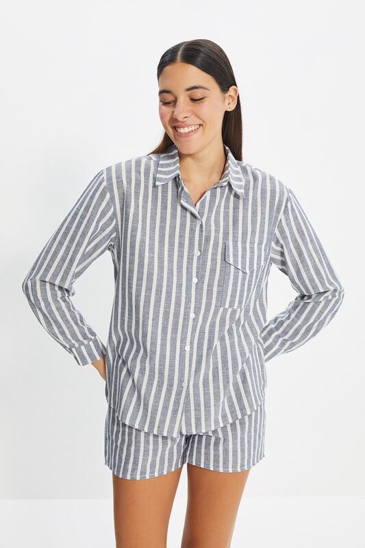 Trendyol listrado conjunto de pijamas tecidos thmaw22pt0103