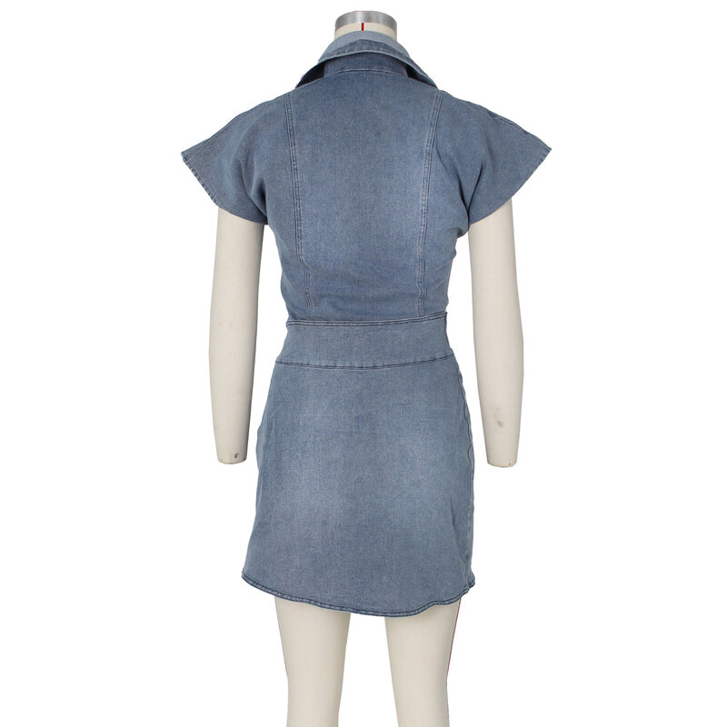 Perl Women Denim Turn Down Collar Bat Sleeve Top+split Mini Skirt Suit Sexy Two Piece Set High Street Jean Dress Matching Set