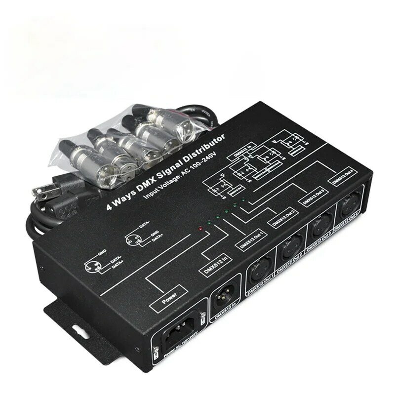 DMX512 amplificatore Splitter ripetitore di segnale DMX 4CH 4 porte di uscita distributore di segnale DMX; AC100V-240V ingresso DMX124