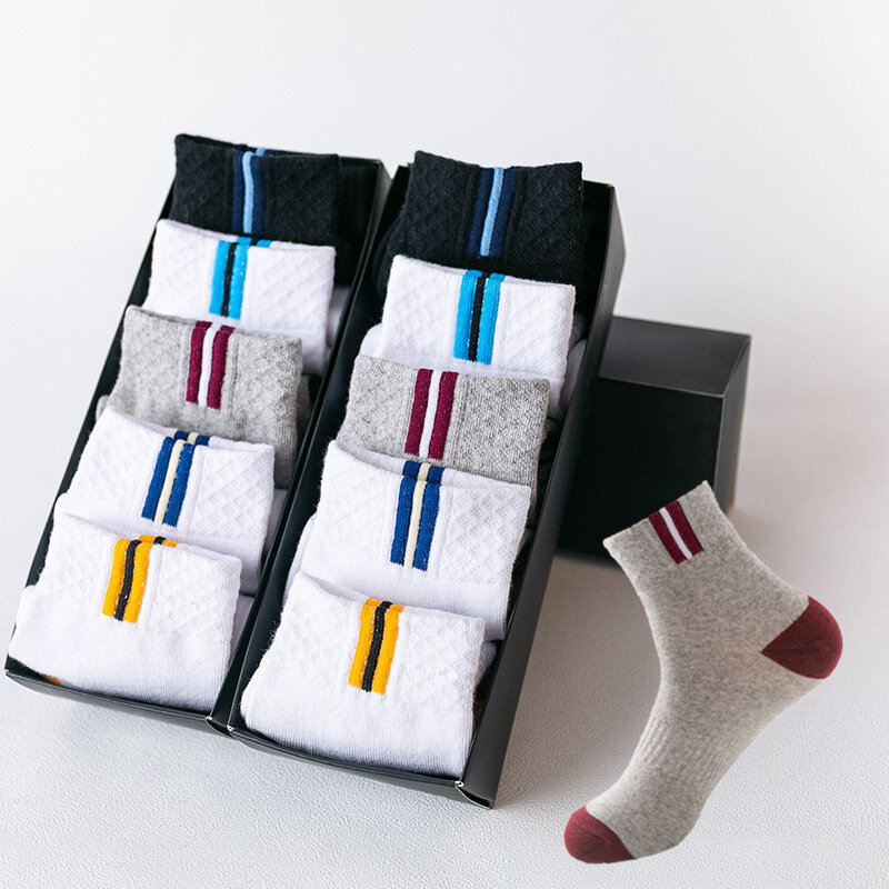 5 pares de meias masculinas de alta qualidade listrado engrossado outono e inverno mid-tube meias novas meias masculinas esportes meias de algodão