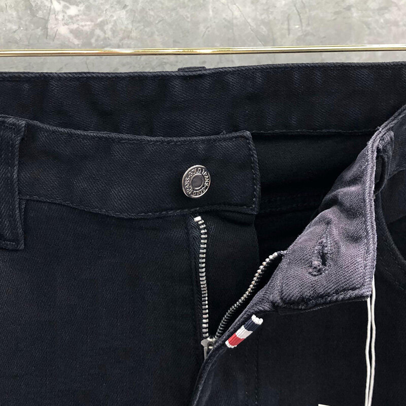 Tb thom design de luxo jeans outono inverno nova moda clássico casual versátil calças de cintura alta magro calças de brim