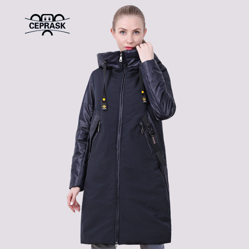 D'OCERO 2022 nowa wiosna jesień damska kurtka Casual Fashion europejski płaszcz x-long pikowana kurtka z kapturem ciepła cienka odzież