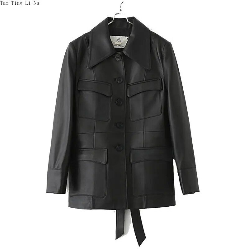 2023 Women New Genuine Sheepskin Leather Jacket Sllim Real Sheep Leather Coat G10