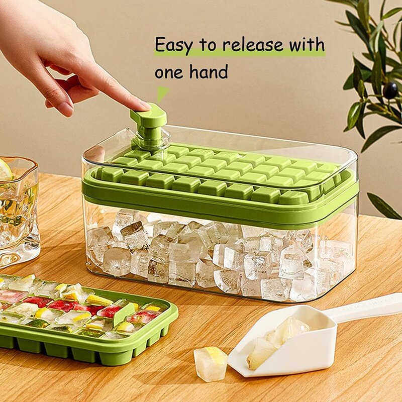 Ice Storage Box 2 Pack Ice Square Trays For Freezer Ice Tray 64 Pcs Ice Square Mold (Green)